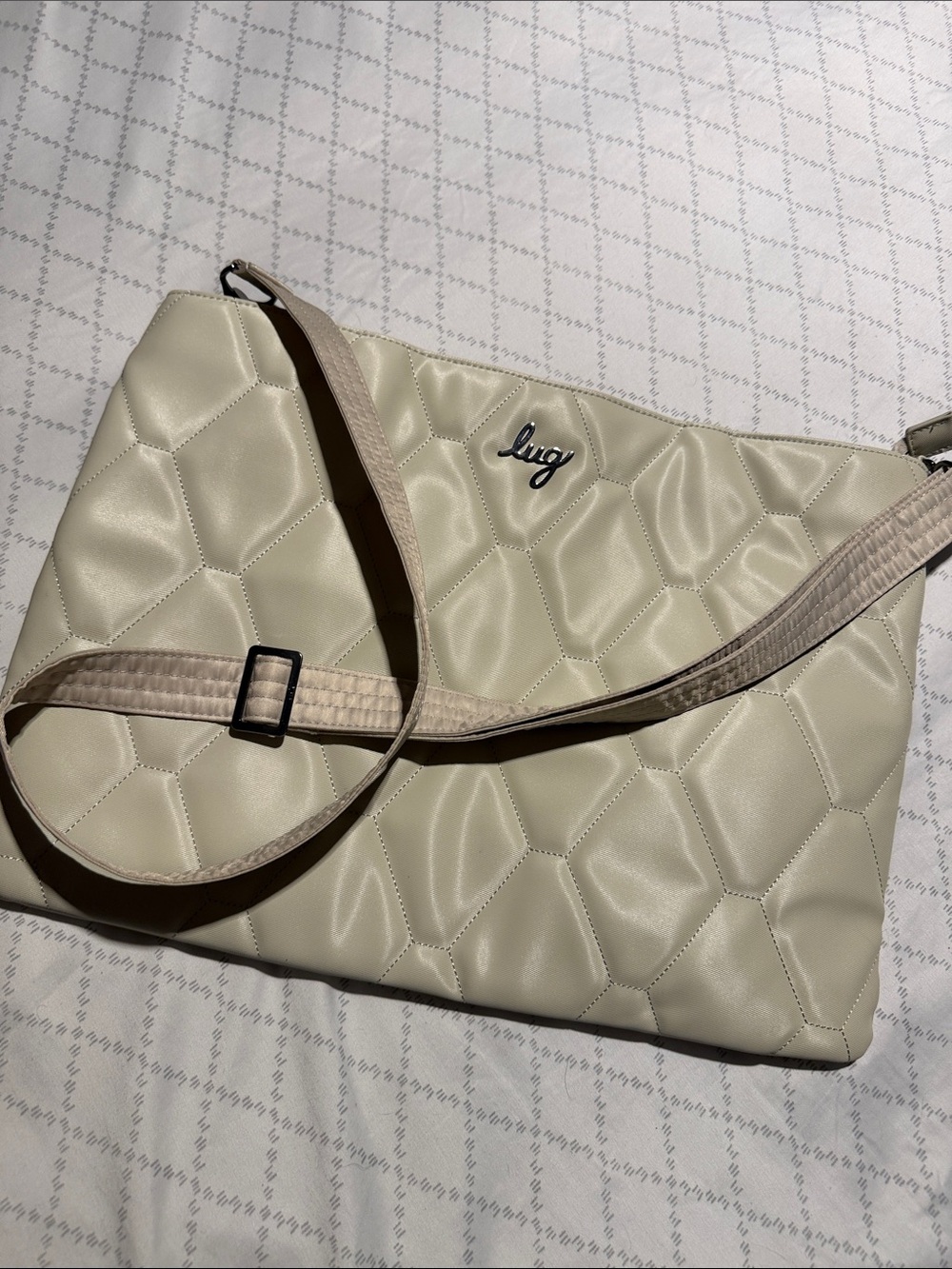 lug Quilted Shoulder Crossbody Laptop Bag in Cream